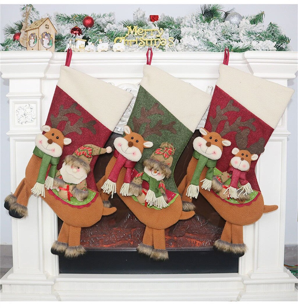 18 inch Grote Kerstsok Kerstman Sok Plaid Jute Houder Kerstboom Decoratie Jaar Candy Tassen