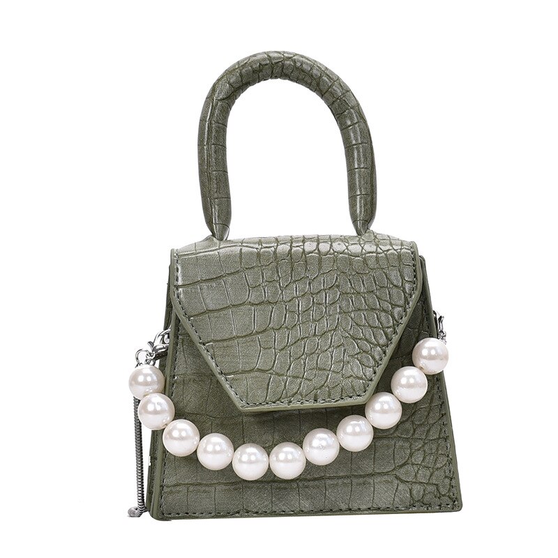 Stone Pattern Leather Crossbody Bags for Women Purses and Handbags Pearl Mini Shoulder Messenger Bags Lady Small Hand Bag: Green