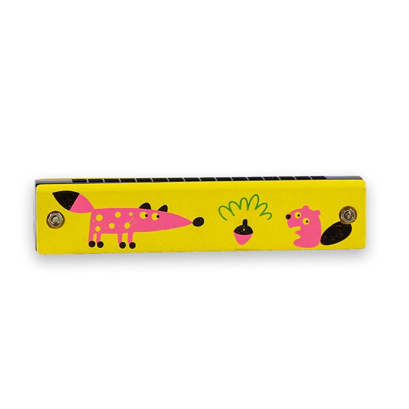 1Piece 13CM Wood Plastic 16 Holes Harmonica Toy Cute Flower Fun Double Row Early Educational Musical Instrument For Kids: squirrel