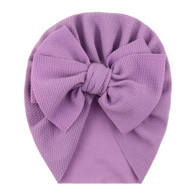 Baby cotton blends Headband Soft Bowknot Turban Hair Bands soft knit fabric pleated bow Indian hat for: Lavender