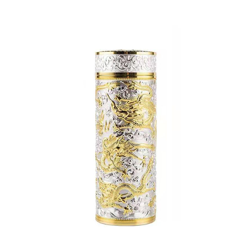 Silver Inner Liner Thermos Bottle Chinese Style Dragon Pattern Water Bottle Insulated Thermos Flask For Camping Business: C