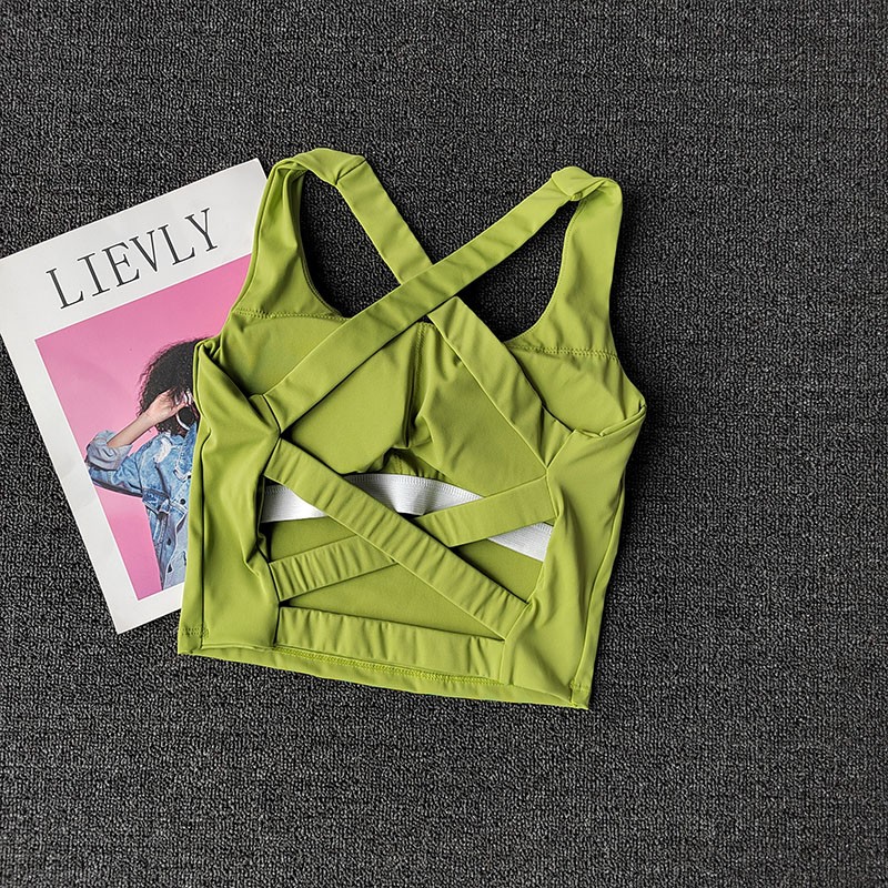 Sujetador deportivo con tiras cruzadas para mujer, Sujetador deportivo sin costuras de alto impacto, Top Sexy para Yoga y Fitness, ropa interior deportiva, sujetador de realce, Top deportivo para mujer: M / Verde militar