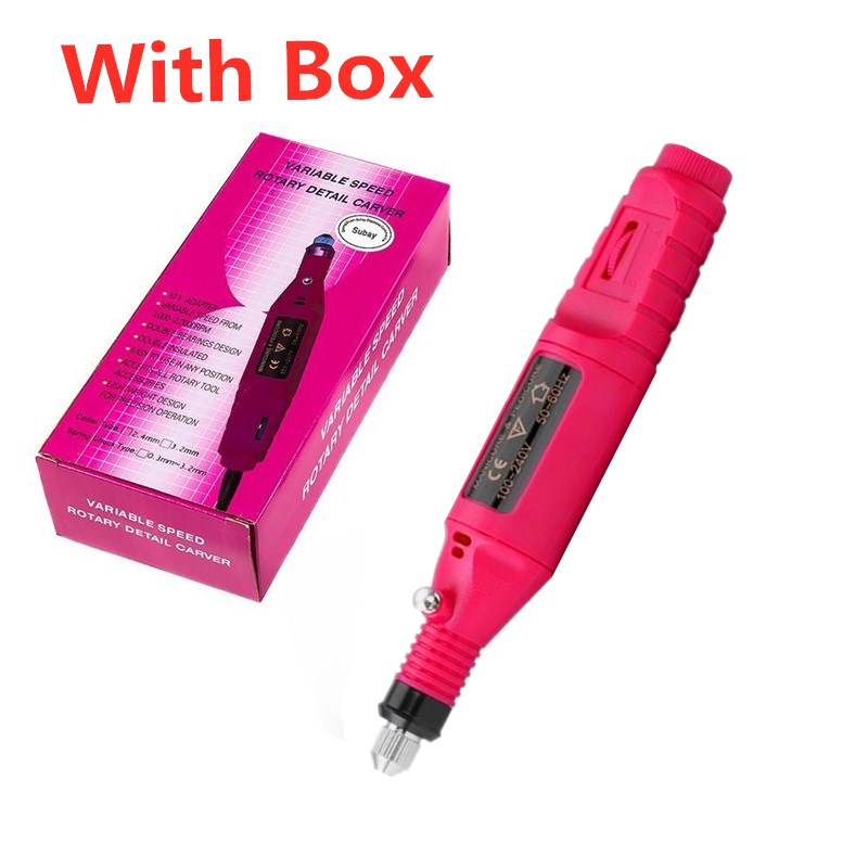 Kit de forage d'art d'ongle de forme de stylo, Kit électrique de pédicure de Machine de classement de perceuse de clou acrylique de dissolvant d'ongle de manucure pour la beauté: PINK  WITH BOX