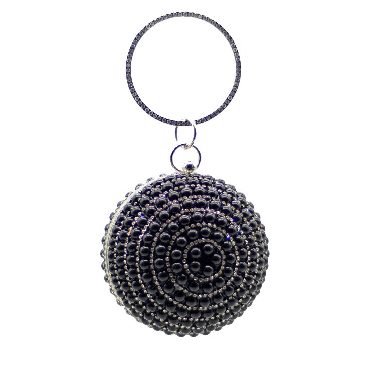 Bolso de noche con cuentas de perlas de color rojo, azul, negro, marfil, anillo grande, bolsos para mujer, graduación, boda, con perla para novia, bolso de maquillaje de europea