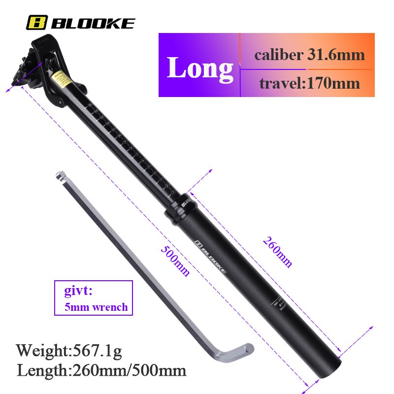Blooke Fiets Zadelpen Dropper Aanpassing Hoogte Kaliber 30.9 31.6Mm Aluminium Mtb Mountainbike Hydraulische Zitbuis: Long 31.6mm
