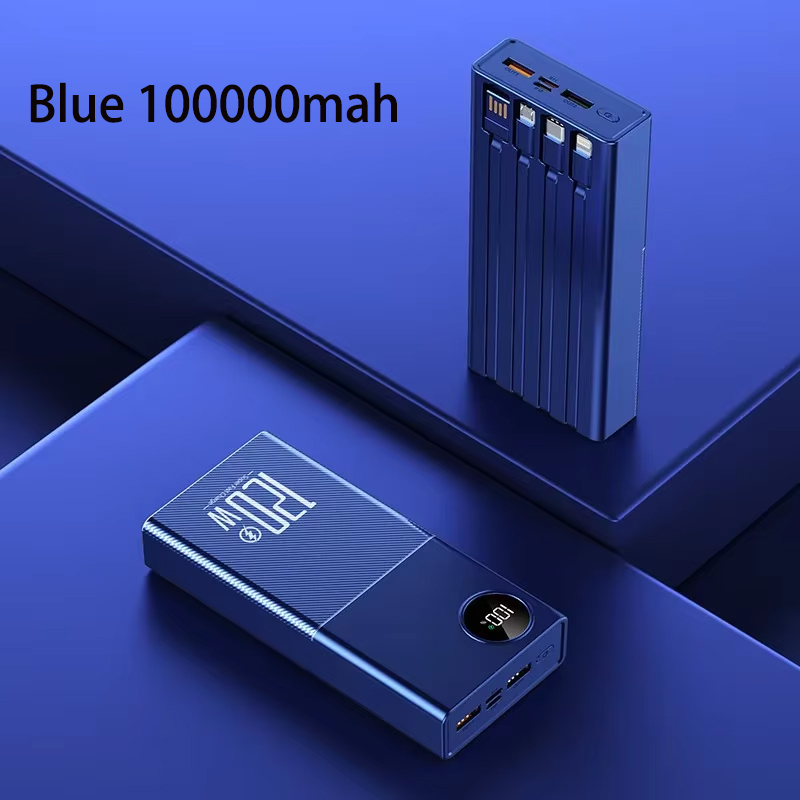 200000mAh 120W Power Bank Large Capacity Super Fast Charge Portable Power Bank With 4 Charging Cables LED Digital Display: Red