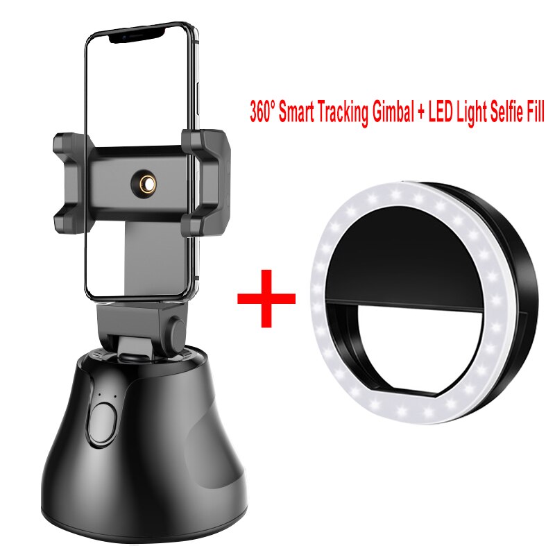 Smart Portable Selfie Stick,360°Rotation Auto Face Object Tracking Camera Tripod Holder Smart Shooting Cell Phone Camera Mount: Black LED