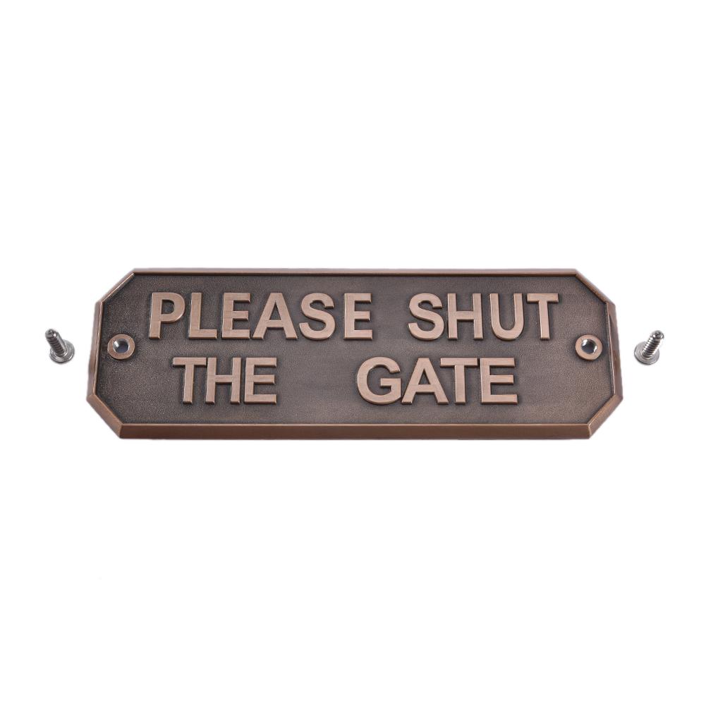 Hardware Gate Brass Door Sign Antique Brass Gardening Home Warning Sign - PLEASE SHUT THE GATE Home Door Decoration: A