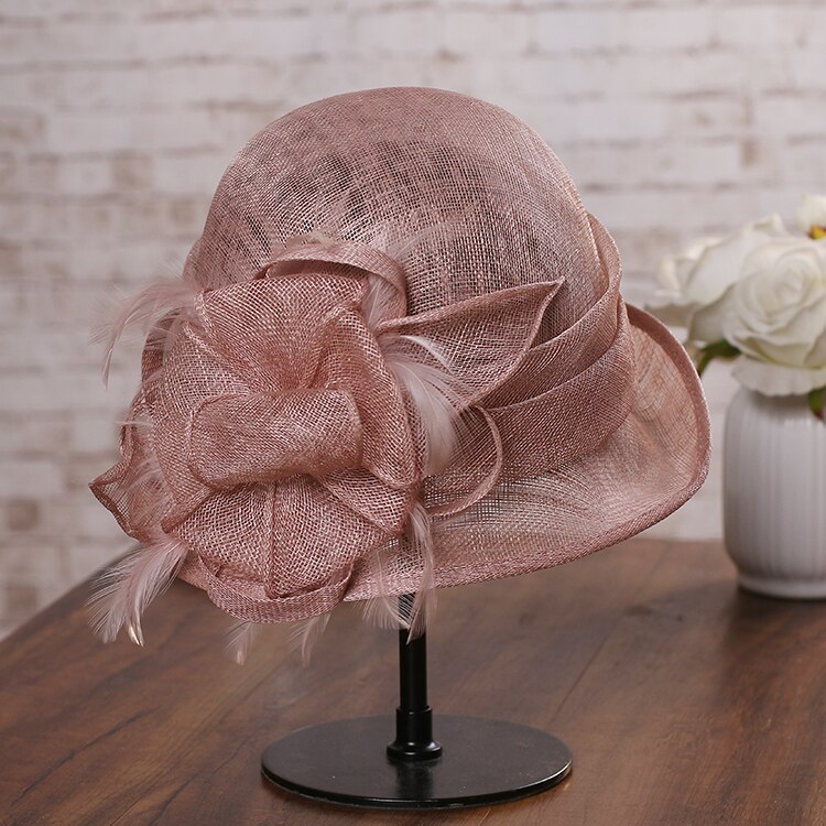 Women Chic Fascinator Hat Cocktail Party Fedora Hat Headwear Bride Wedding Hair Accessories Lady Church Sinamay Hats: Nude pink