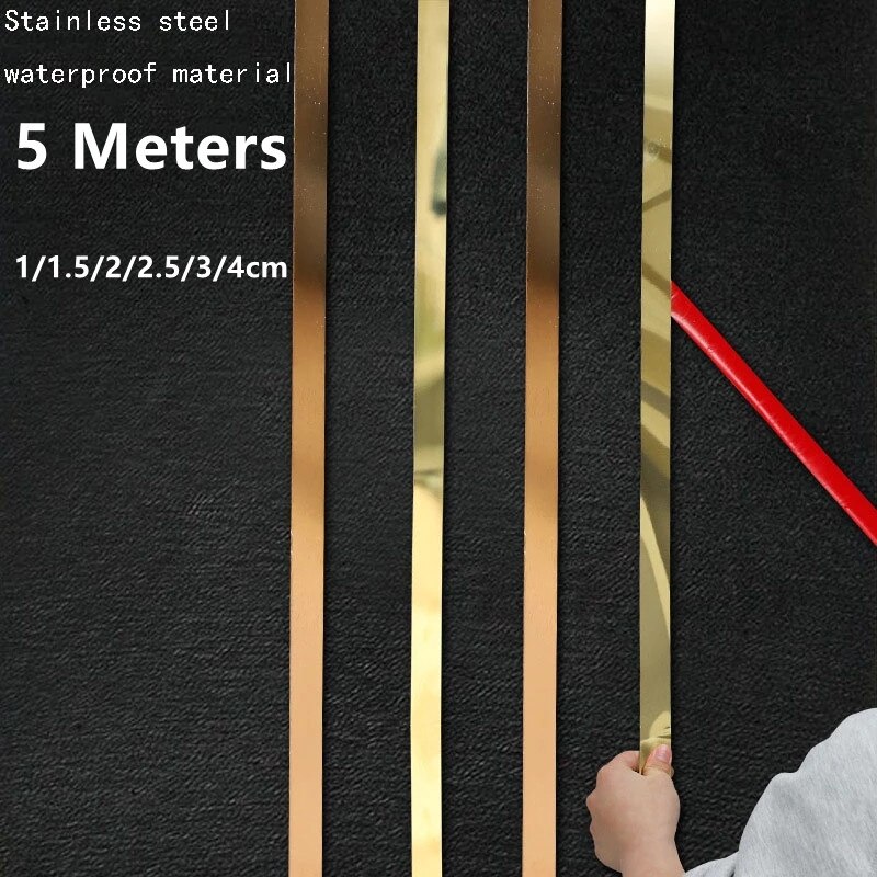 5 Meter Stainless Steel Flat Decorative Line Wall Sticker Titanium Gold Background Ceiling Edge Strip Self-adhesive For Home