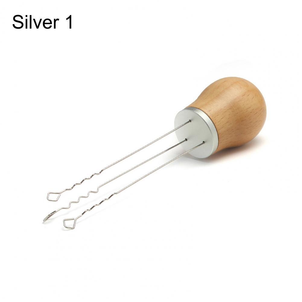 Coffee Distribution Needle Durable Coffee Tamper Leveler Tool Needle Type Wide Application Wood Handle Coffee Stirrer: Silver 3