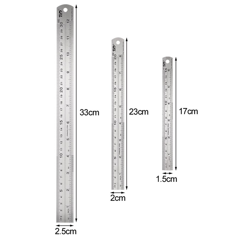 3Pcs Steel Ruler Drawing Tool Accessory 15/20/30cm Stainless Steel Metal Straight Ruler Metric Rule Precision Measuring Tool