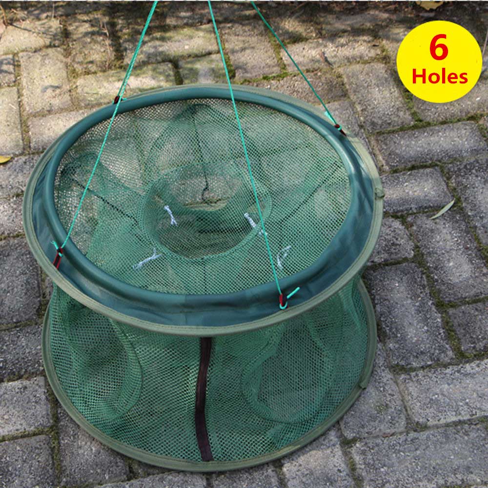 FishingLife Hole Automatic Fishing Trap Net Fish Shrimp Minnow Crab Baits Cast Mesh Trap Two Layers 5 6 7 8 Holes: 6