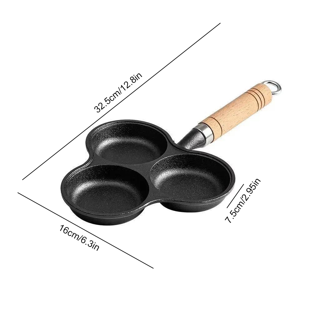 3-Cup Gietijzeren Ei Koekenpan Non Stick Eierkoker Omelet Pan Gebakken Ei Pan Voor Ontbijt Gebakken Ei pannenkoeken Steaks Hamburger