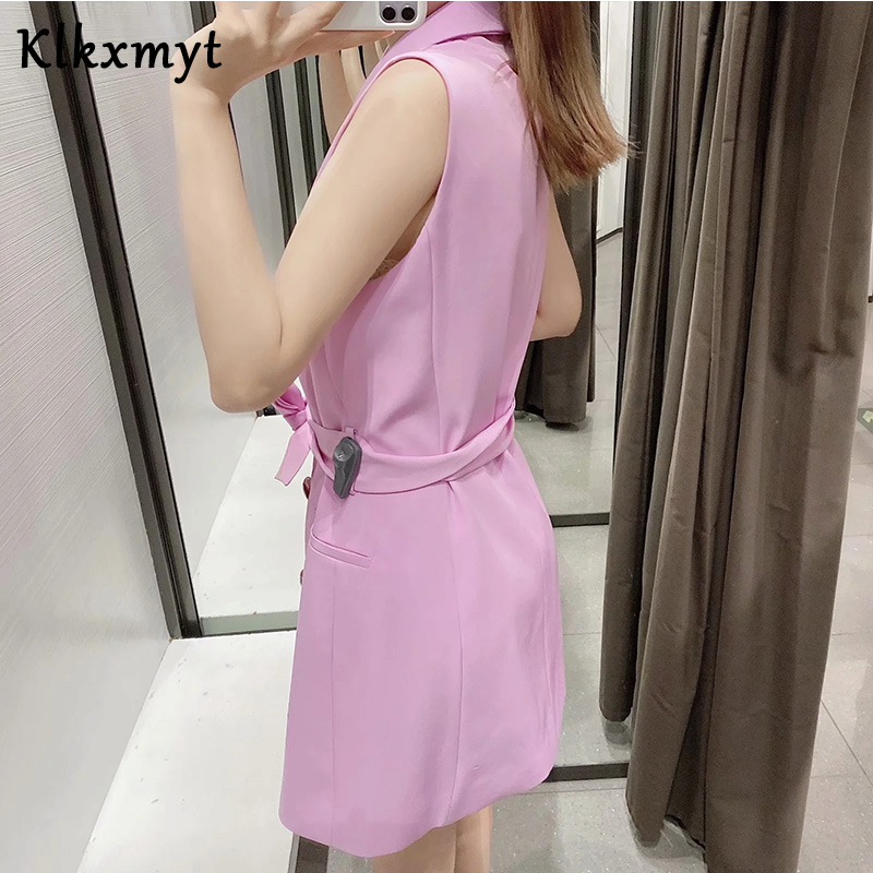 Klkxmyt kavaj kvinnor england kontor dam rosa skärp sommarklänning kvinnor vestidos de fiesta de noche vestidos lång kavaj jacka