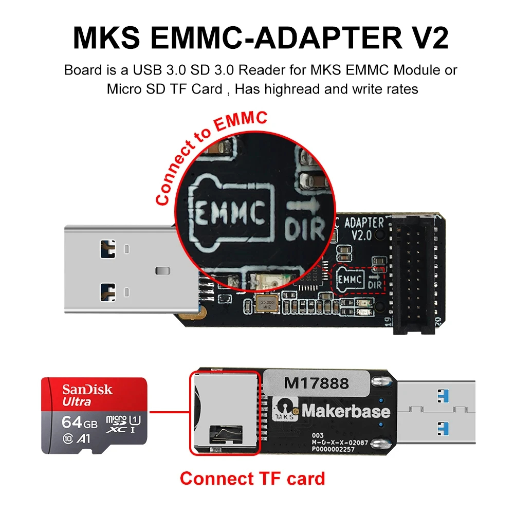 Makerbase MKS EMMC Modul Mikro SD 32 GB TF-Karte für KLP1/ KP3S Profi V2, für Elegoo Neptun 4/ 4 Profi/ 4 Max/ 4 Max