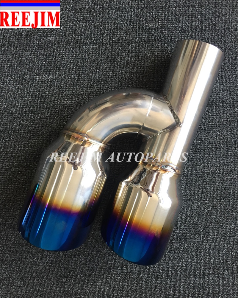 Blue Burnt Dual Universal Exhaust Pipe Tip muffler tip Polished Stainless 60mm In 89mm Out