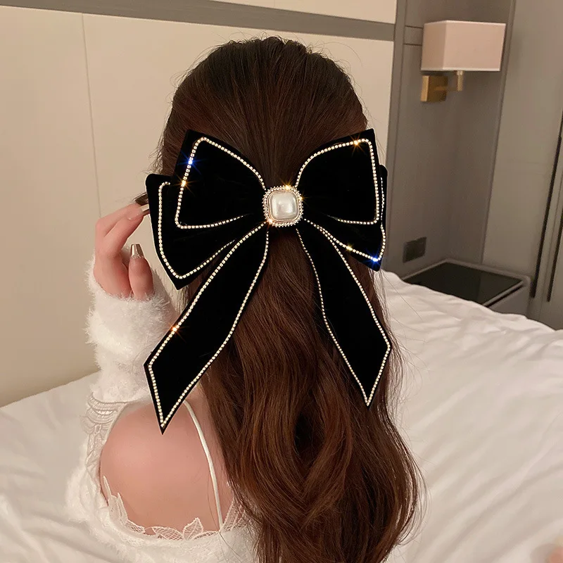 Koreaanse Fluwelen Strik Haarspelden Stof Strass Parel Haar Clips Voor Vrouwen Luxulry Sieraden Lente Clip Gils Haaraccessoires