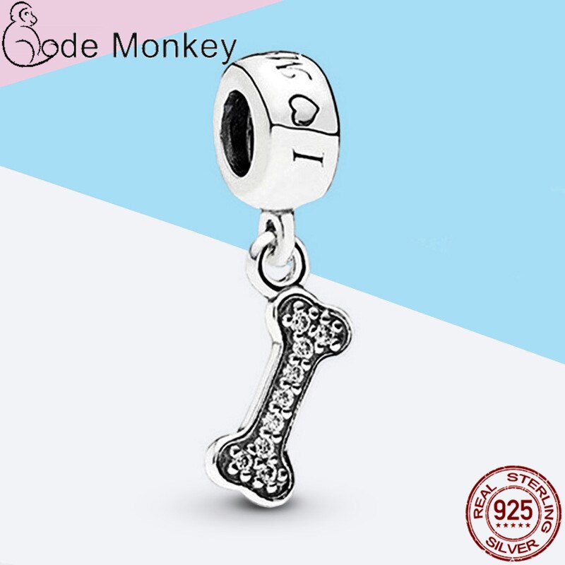 Codemonkey limpar zircão ossos encantos contas caber pulseira original 100% prata esterlina pingente moda jóias cms139
