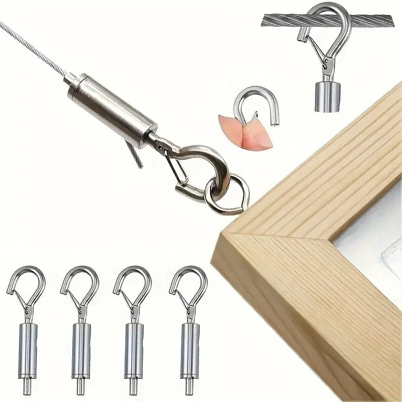 Adjustable Wire Rope Spring Hook Clothesline Picture Hanging Wire Stainless Steel Cable Supports Mirror Frame Set