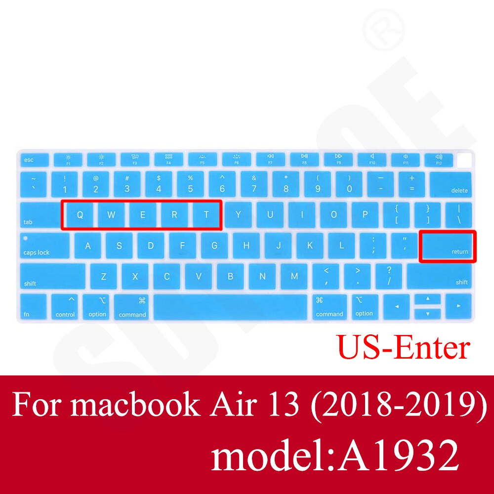 Nowy 13 Air A1932 klawiatura do laptopa folia ochronna wodoodporna do Macbook air 13.3 cala obudowy pokrywa klawiatury laptopa edycja amerykańska: Niebieski