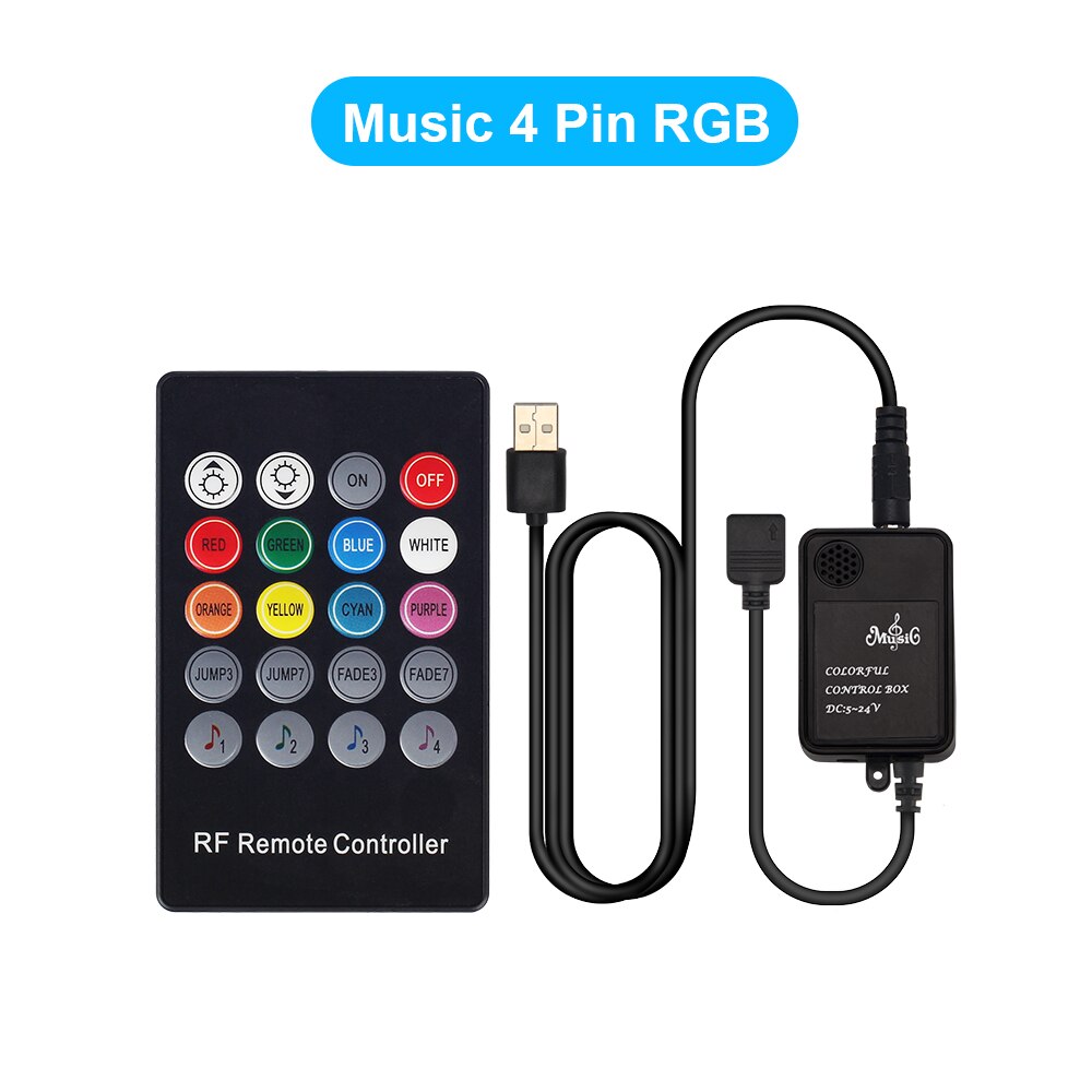 Usb ledet kontroller mini 3 nøkkel  rf 17 nøkkel musikk 20 nøkkel  ir 24 nøkkel, bluetooth app kontroll, rgbw 17 nøkkel til rgb ledet stripe lys fargeendring: Musikk rgb