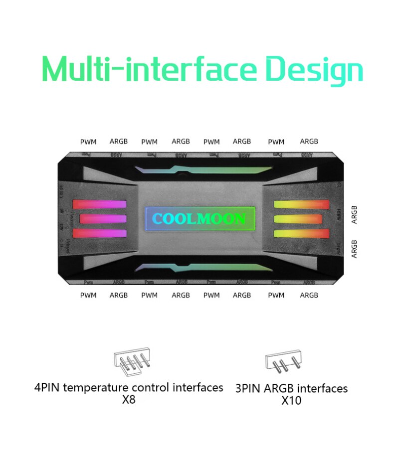 COOLMOON-ventilador de refrigeración ARGB, controlador inteligente de 4 pines, PWM, 5V, 3 pines, ARGB, Control remoto para carcasa de PC, radiador para chasis,