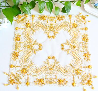 Luxus spitze Gold perlen stickerei ort tisch matt tuch Pad tasse becher gericht deckchen Tee Untersetzer tischset Weihnachten hochzeit küche: Gold 3
