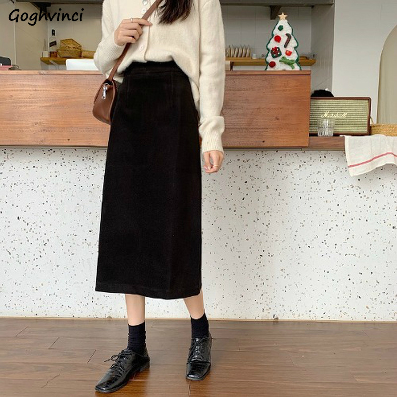 Vrouwen Solid Mid Rok Elegante Formele Office A-lijn Rok Vrouwelijke Split Stijlvolle Lange Lengte Afslanken Leisure Chic Leisure