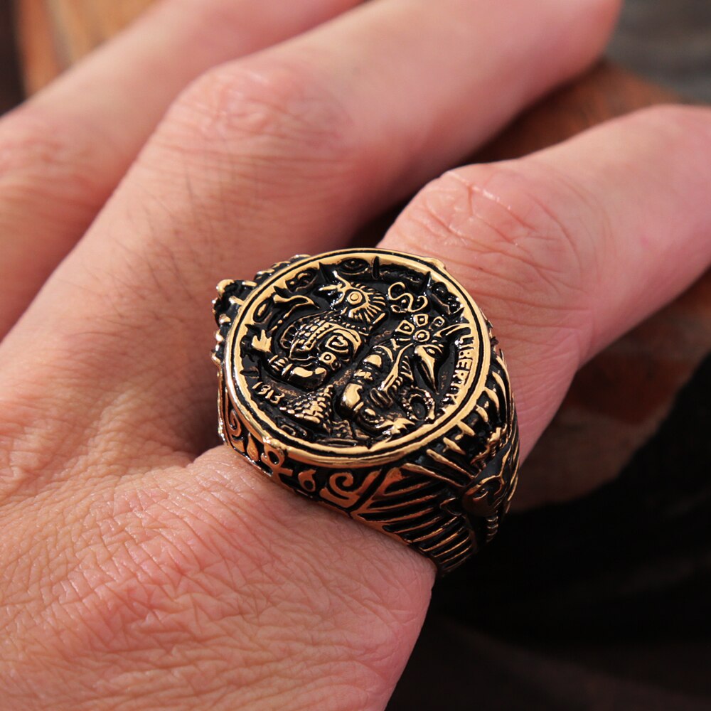 Vintage Anubis Egyptian Ring Jewelry Mens Stainless Steel Egyptian Pharaoh Stamp Ring Gothic Biker Amulet