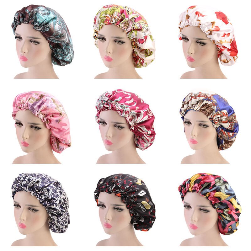 Elastische Band Motorhaube Frauen Doppel Schicht Seidige Durag Headwrap Haar Band Welle Nacht Kappen Blumen Salon Hütte Turban Haar Schmuck