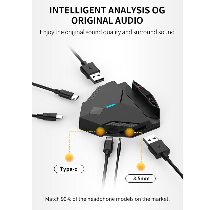 Bluetooth gaming konverter tastatur mus adapter med usb  c 3.5mm dobbelt hovedtelefon port battle dock kun til android