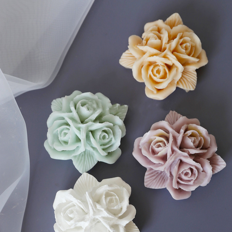 3D Rosa silicona para jabón molde Chocolate molde hielo bandeja moldes bricolaje jabón aromaterapia escayola moldes pastel Deco herramienta