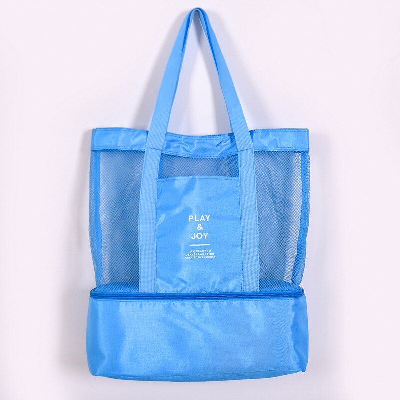Torba na plażę Sunbeach z chłodząca torba termiczna netto torba na piknik: niebieski