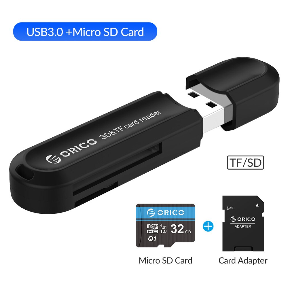 Orico kortlæser usb 3.0 2 in 1 sd/ micro sd tf otg smart memory type c kortlæser højhastighedsadapter til pc computer laptop: Crs 21- bk-msq 1-32gb