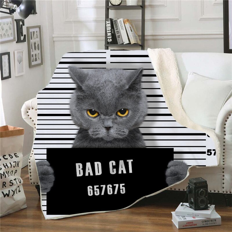 Onglyp plaid deken stoute hond stoute kat print dikkere sherpa fleece warme dekens voor bed bank bank stoel gezellige dekens