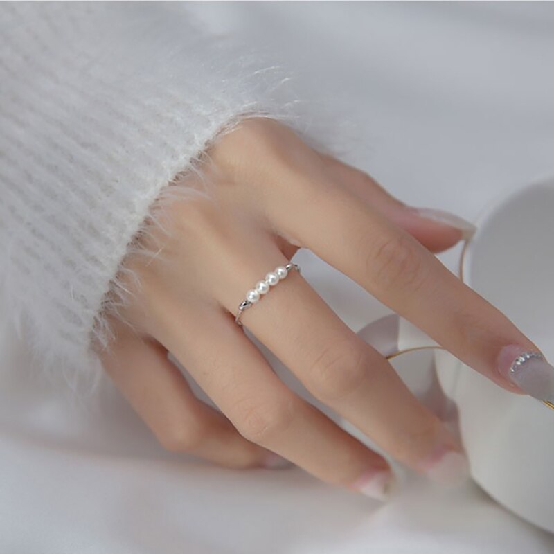 Anelli regolabili eleganti sottili semplici Color argento perla per le donne regali delicati gioielli di moda Bijou