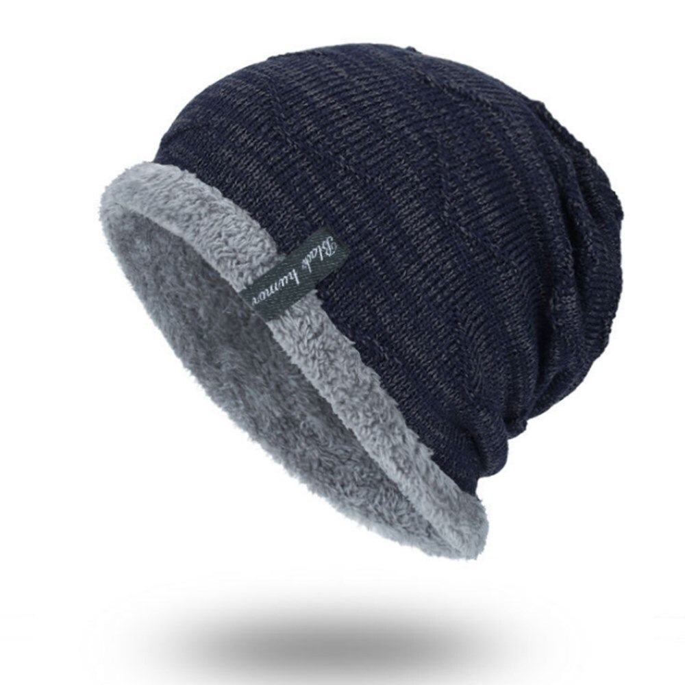 Herre luer strikket lue vinterlue for herre strikket lue gutter tykkere hekkehette balaclava ski varm strikket lue unisex luer: Marineblå