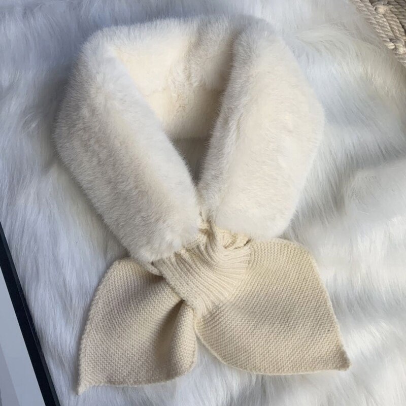 Bløde kvinder faux kanin pels krave tørklæde plys krave hals varmere vinter foulard femme skinny silke sjal wrap: Sc0780wt