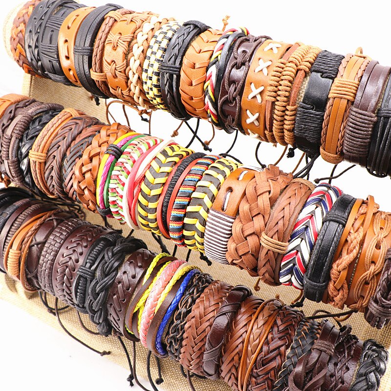 100 stks/partijen Diverse Vintage Handgemaakte Mens Manchet Lederen Gevlochten Sieraden Armbanden Pols Bangle Voor Vrouwen