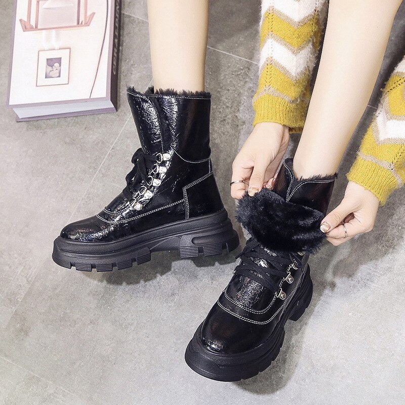 Shiny Winter Boots Women Snow Boots Female White Ladies Shoes Plush Waterproof Shoes Woman Keep Warm Shoes I5-51
