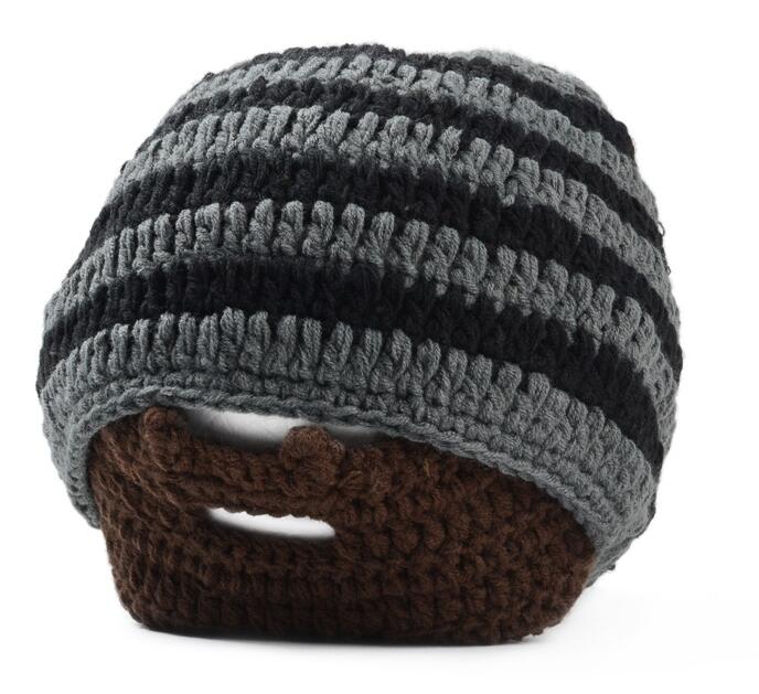YRRETY Winter Beard Novelty Beanies Handmade Caps Head Knitted Men Hats Warm Cap Embroidery Glasses Pro Ear Protection: Black grey beard
