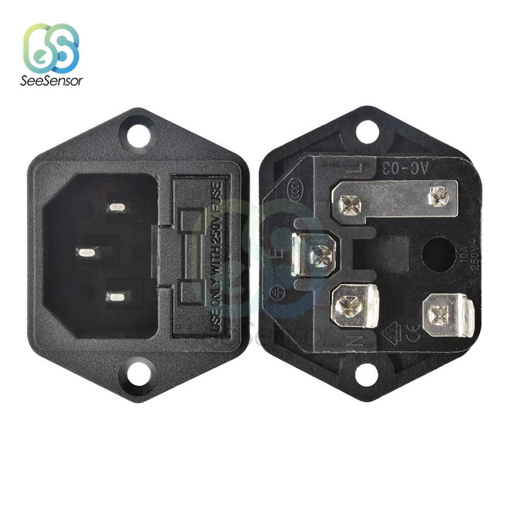 10A 250VAC 3 Pin AC-02 conector de entrada de AC-03 enchufe de alimentación portafusibles conector macho