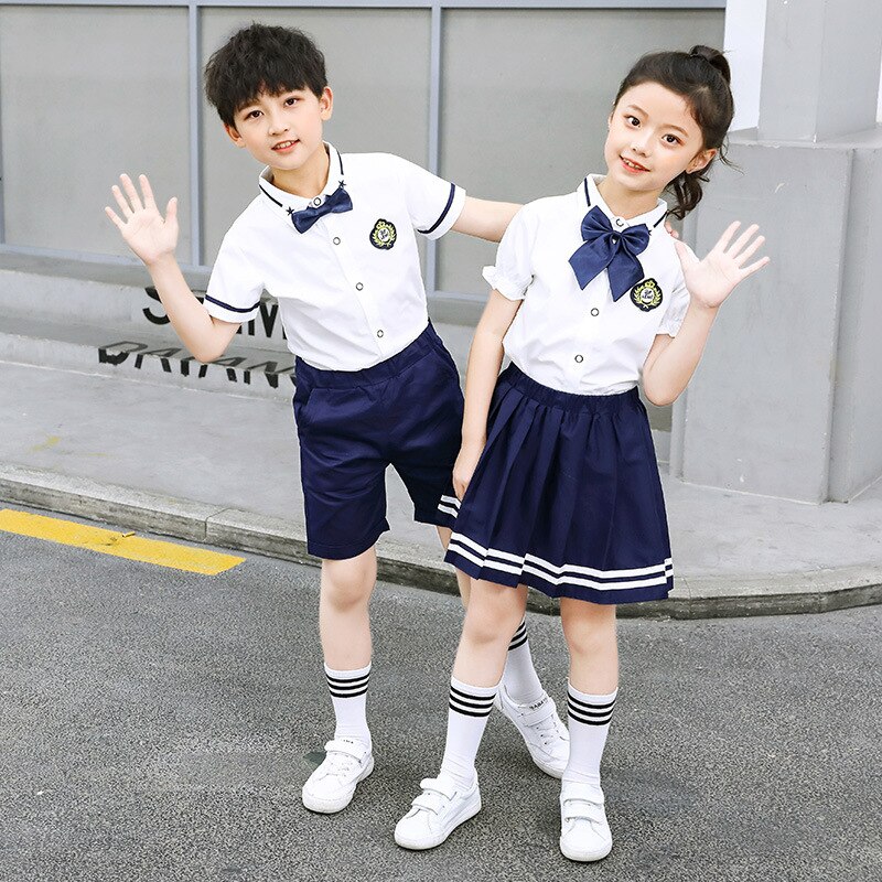 School Uniform Kids Dresses for Girls JK Sailor 3Pcs Japanese Korean Orthodox Pleated Skirt Boys Shorts Navy Blue Kawaii Suit