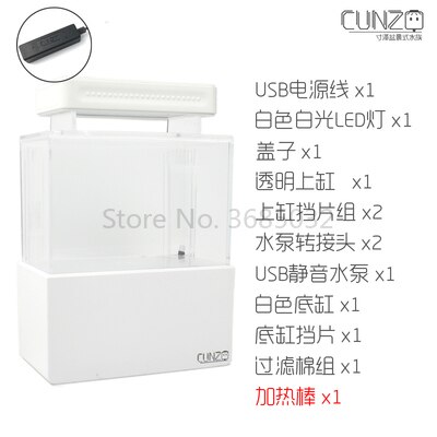 Mini Plastic Aquarium Draagbare Desktop Aquaponic Aquarium Betta Vis Kom Met Water Filtratie Led & Stille Luchtpomp Voor decor: with heater plate A