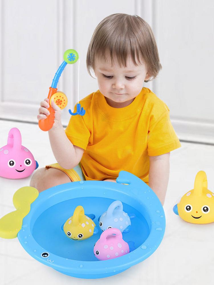 Kids Bath Toys Set Bathtub Fishing Game Water Toys Colorful Floating Fish with Hook Pole for Toddler Baby Boys Girls