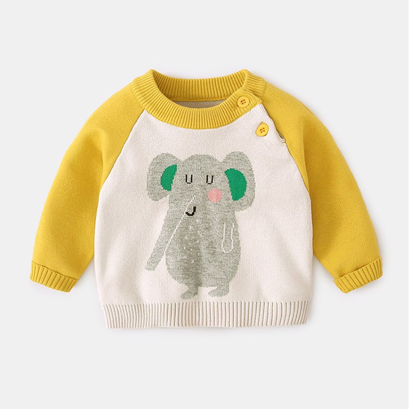 Baby Katoenen Trui Herfst Winter Pasgeboren Meisje Schouder Botton Cartoon Kleding Baby Boy Mooie Trui Top 6m 9m 1t 2t: elephant / 6m