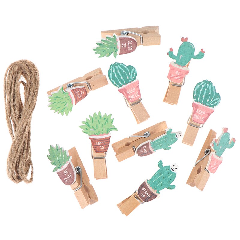 10pcs/lot Mini Memo Paper Clips Cute Plant Wood Clip Set Small Craft Photo Pegs Wooden Paper Clips Kawaii Stationery