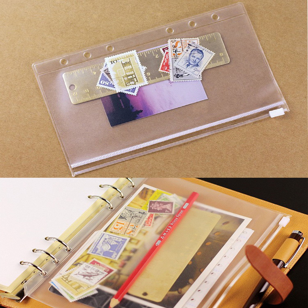 Xrhyy 4- pakker klare pvc plastlommer med lynlås  a6 6- ring notesbog til bindemærker til frimærker kuponer penne viskelæder billetter regninger