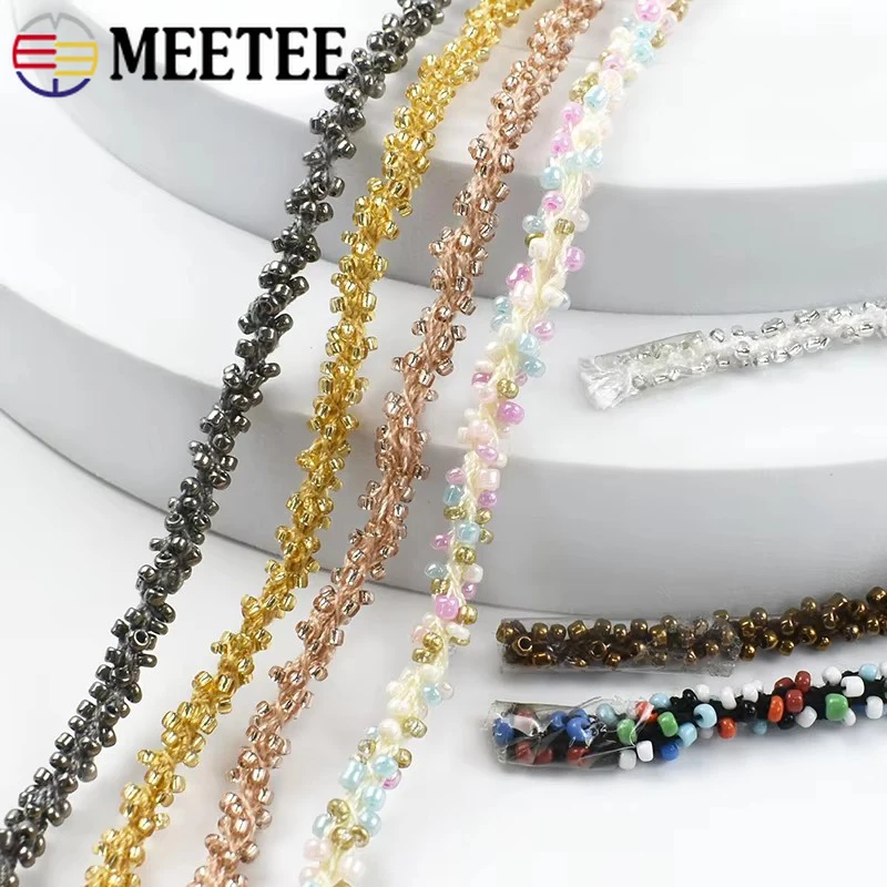 1/2/4/8M 5mm Kralen Kant Trim Lint Glas Kraal Koord Gordijn Trouwjurk decoratieve Ketting Portemonnee Veters Kleding Rand Versieringen